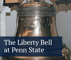 Full size Liberty Bell replica in the Leonhard Building at Penn State